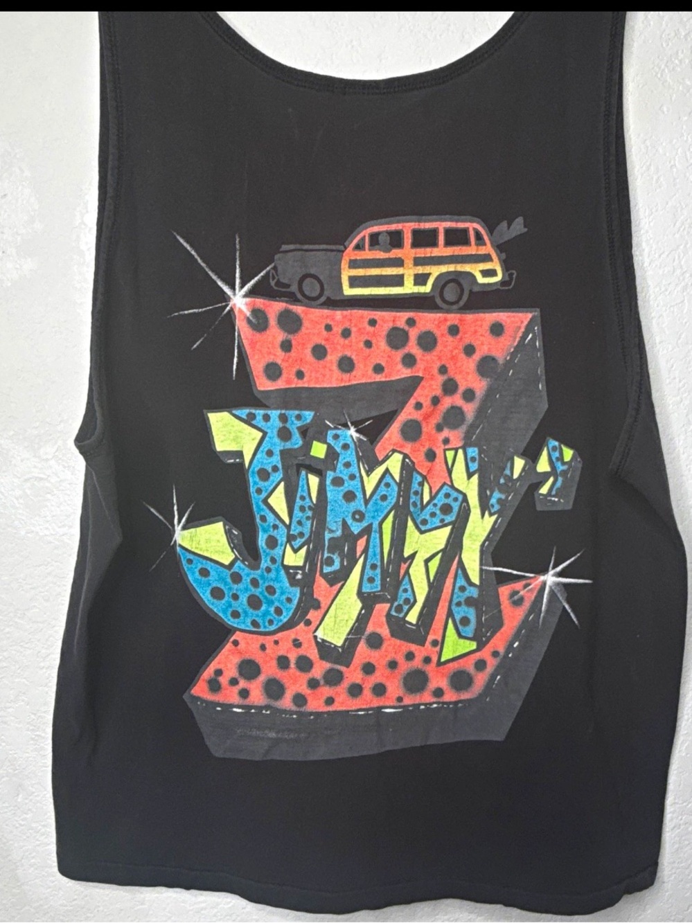RARE 90’sJIMMY'Z Black Graphic Print Scoop Neck Sleeveless Tank Unisex L